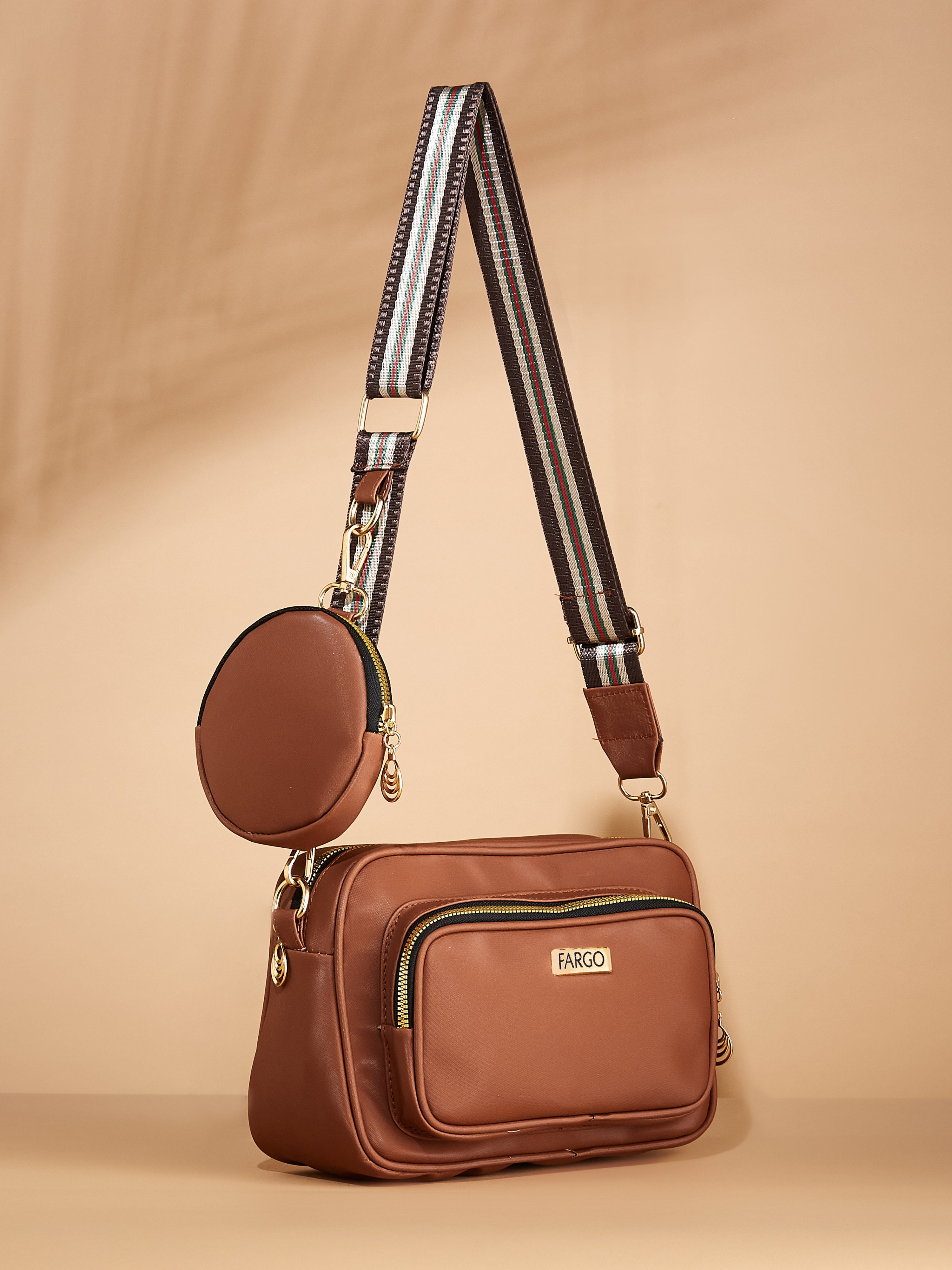 Vegan leather tan women's crossbody bag