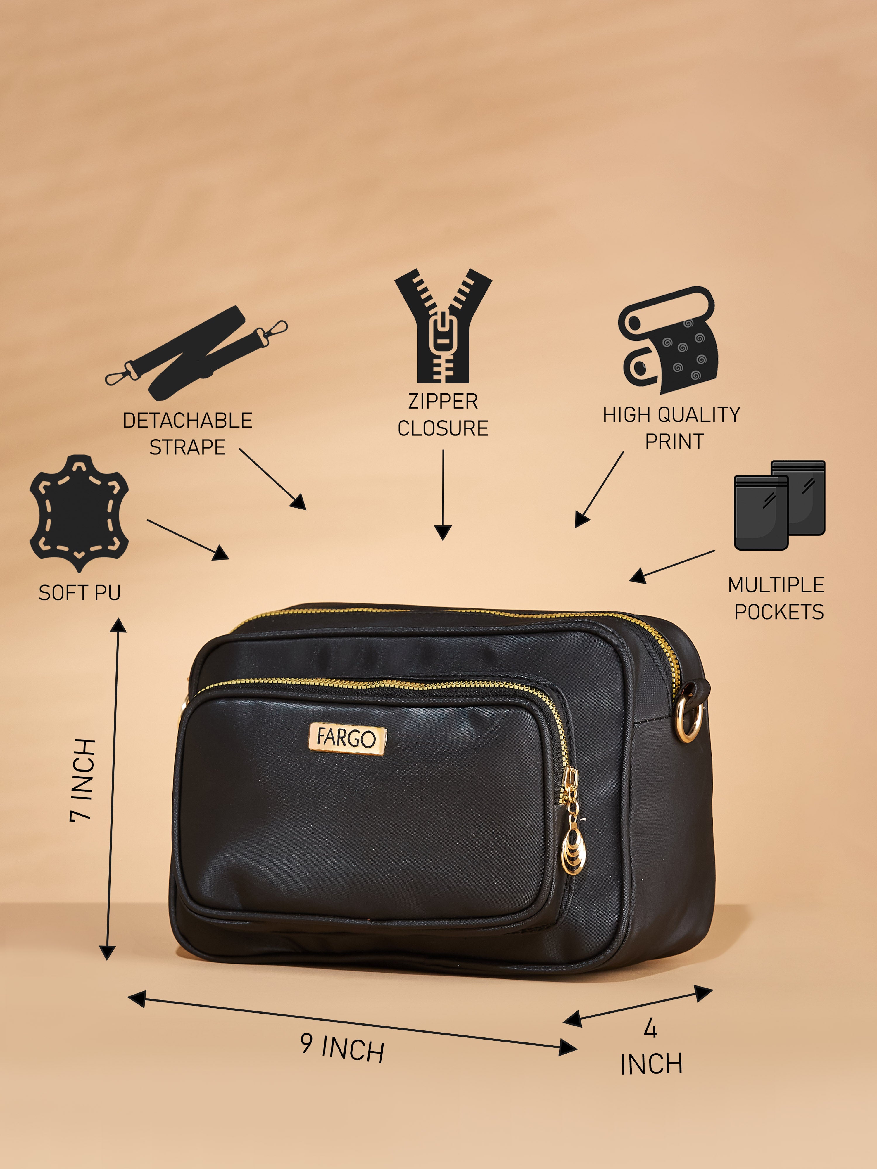 Vegan Leather black women's crossbody bag