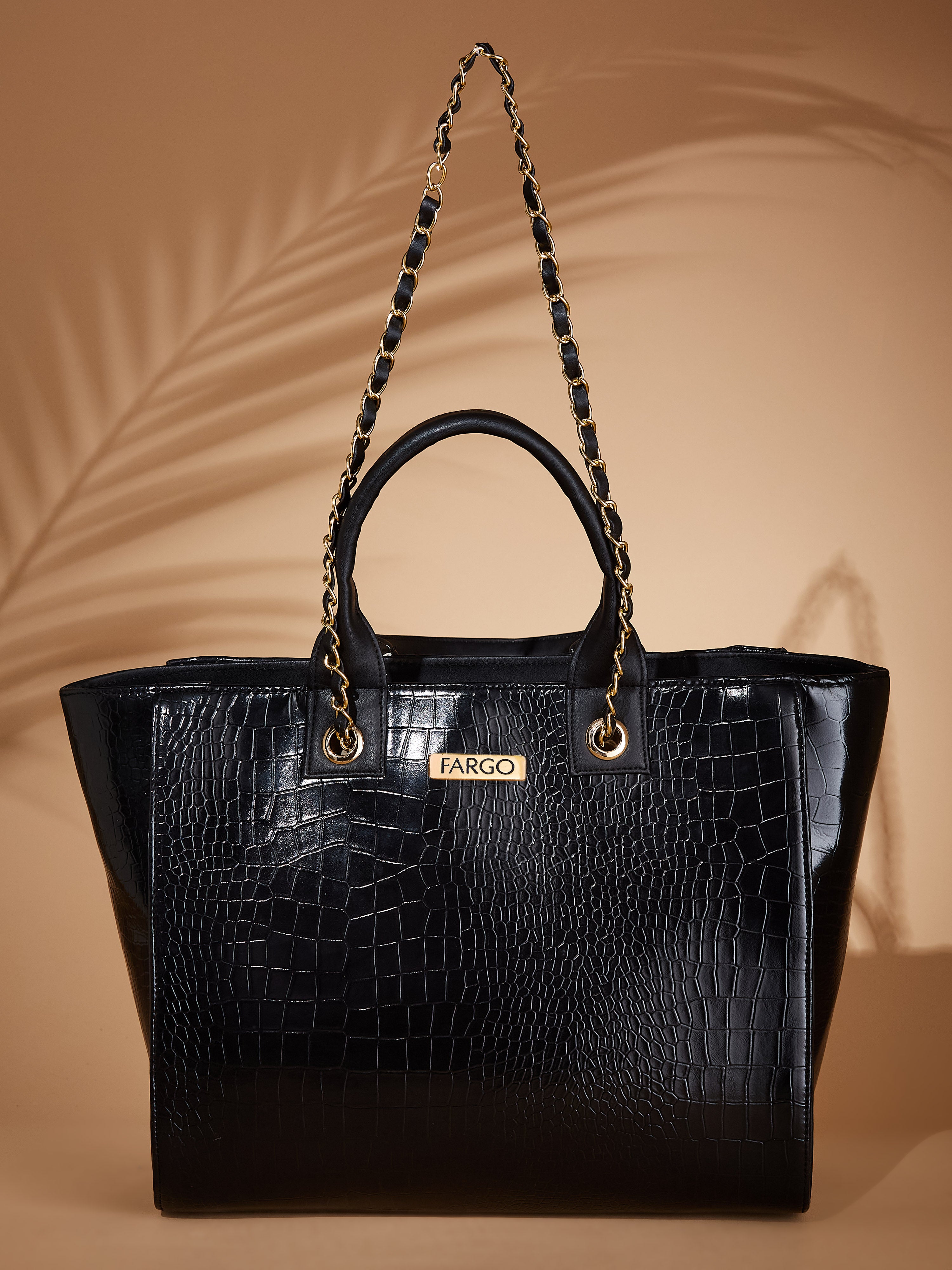 Croco vegan leather black women's tote