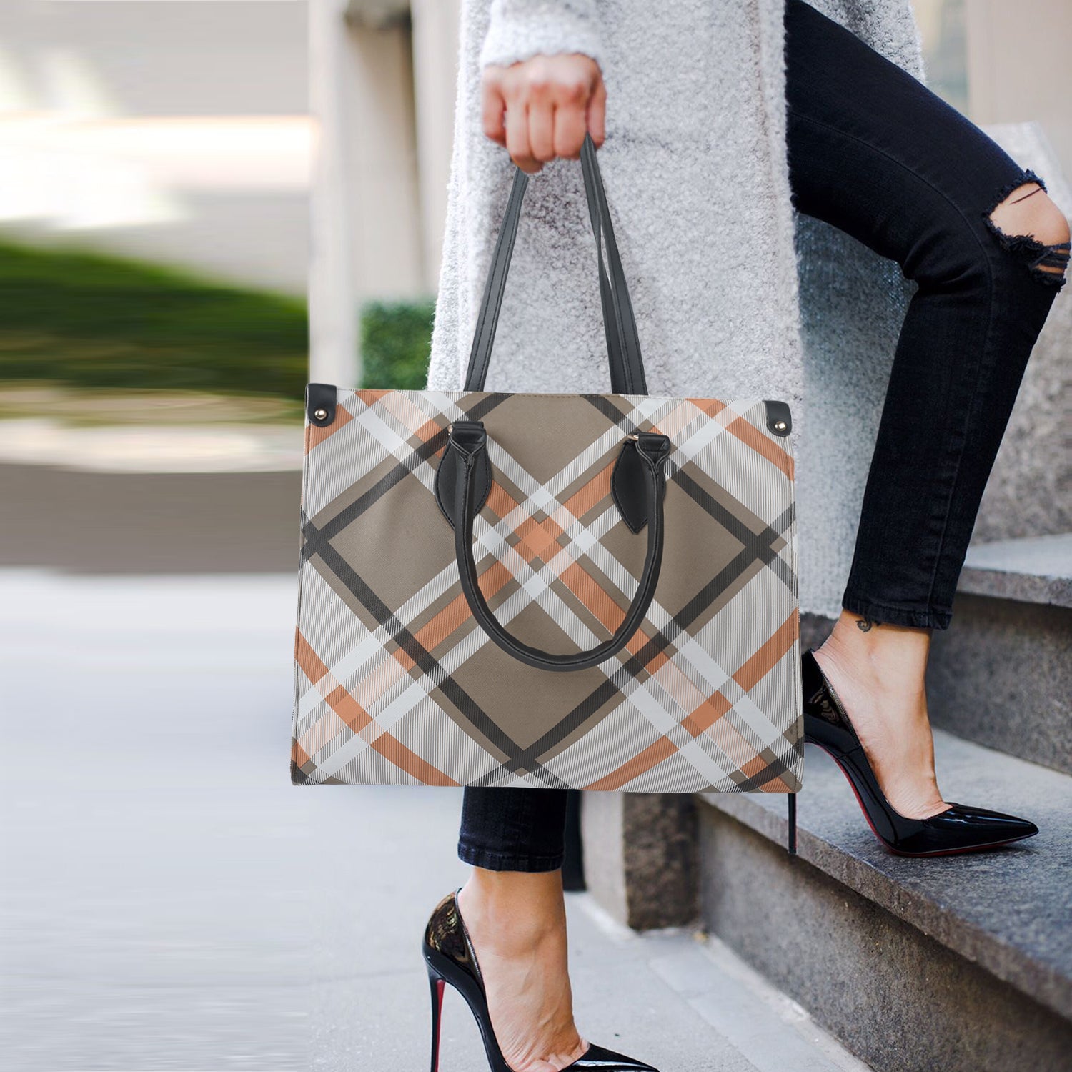 Vegan leather beige women's tote bag