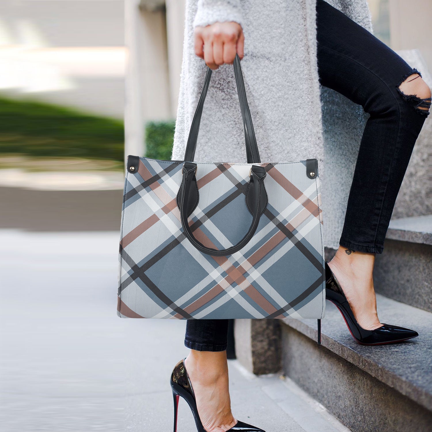 vegan leather grey women's tote bag