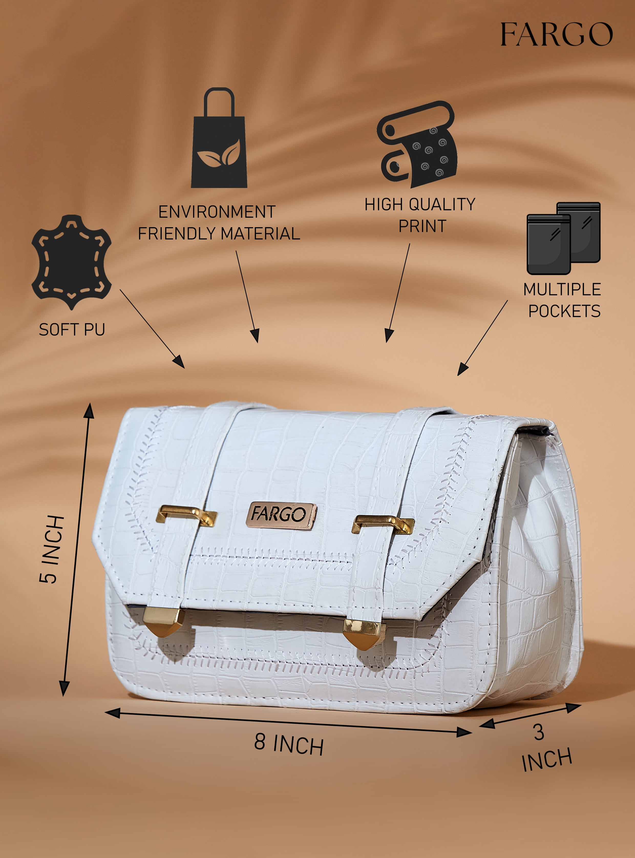 croco vegan leather white women's crossbody bag