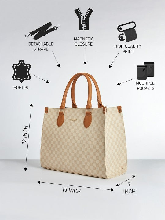 Noble Vegan Leather Printed Oversized Structured Tote Bag